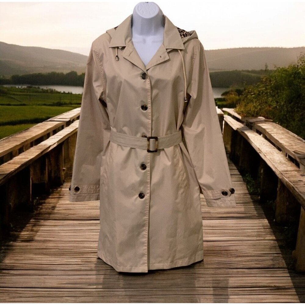 Capelli New York Womens Trench Coat Size M Leopard Print Lined Removable Hood - Picture 3 of 10